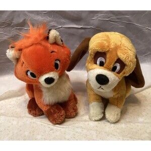 Disney Store The Fox & the Hound Todd & Copper Stuffed Beanie Plush Toy Set 6"